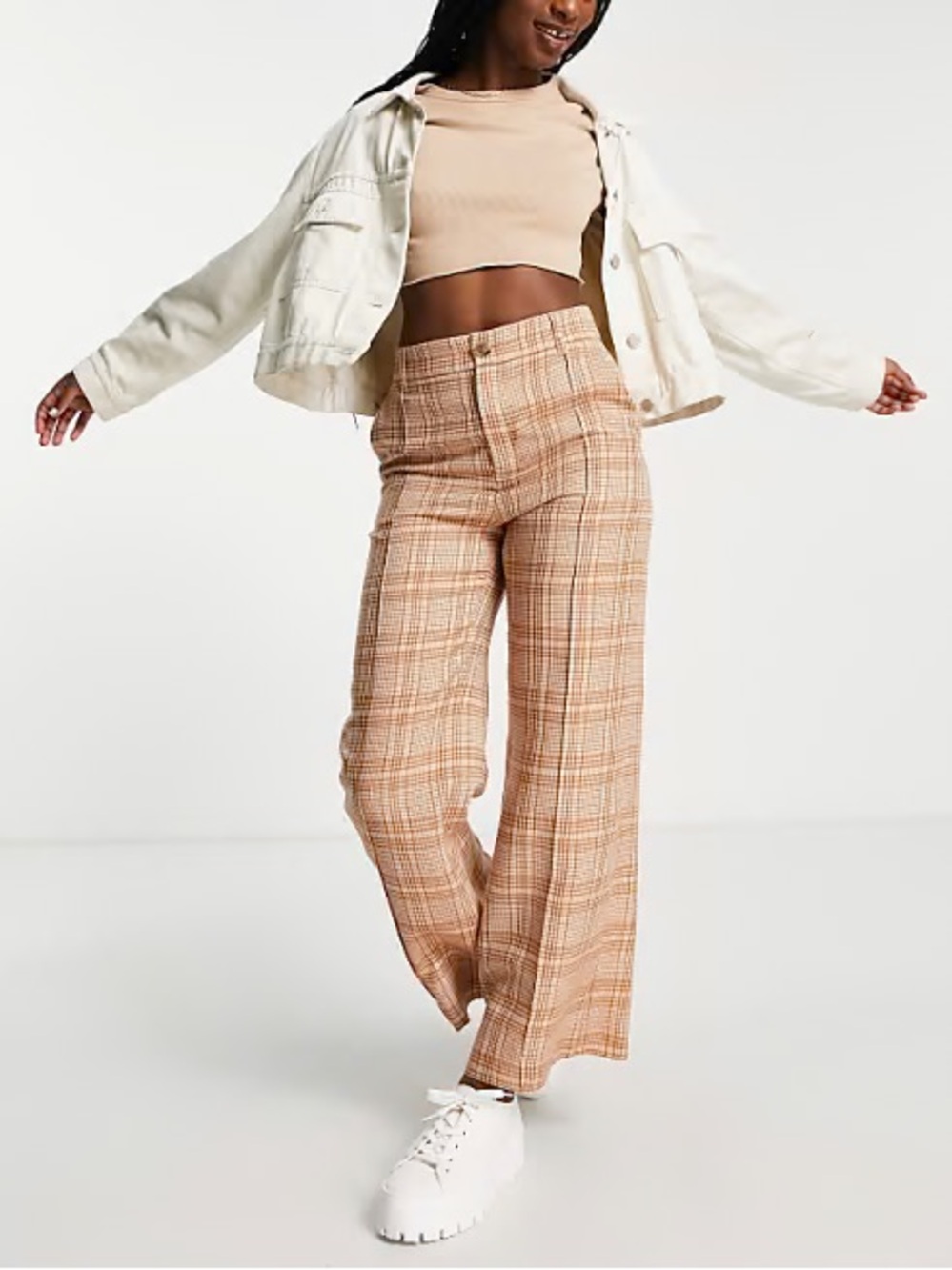 & Other Stories Brown Plaid Wide Leg Cropped Trousers Size 4